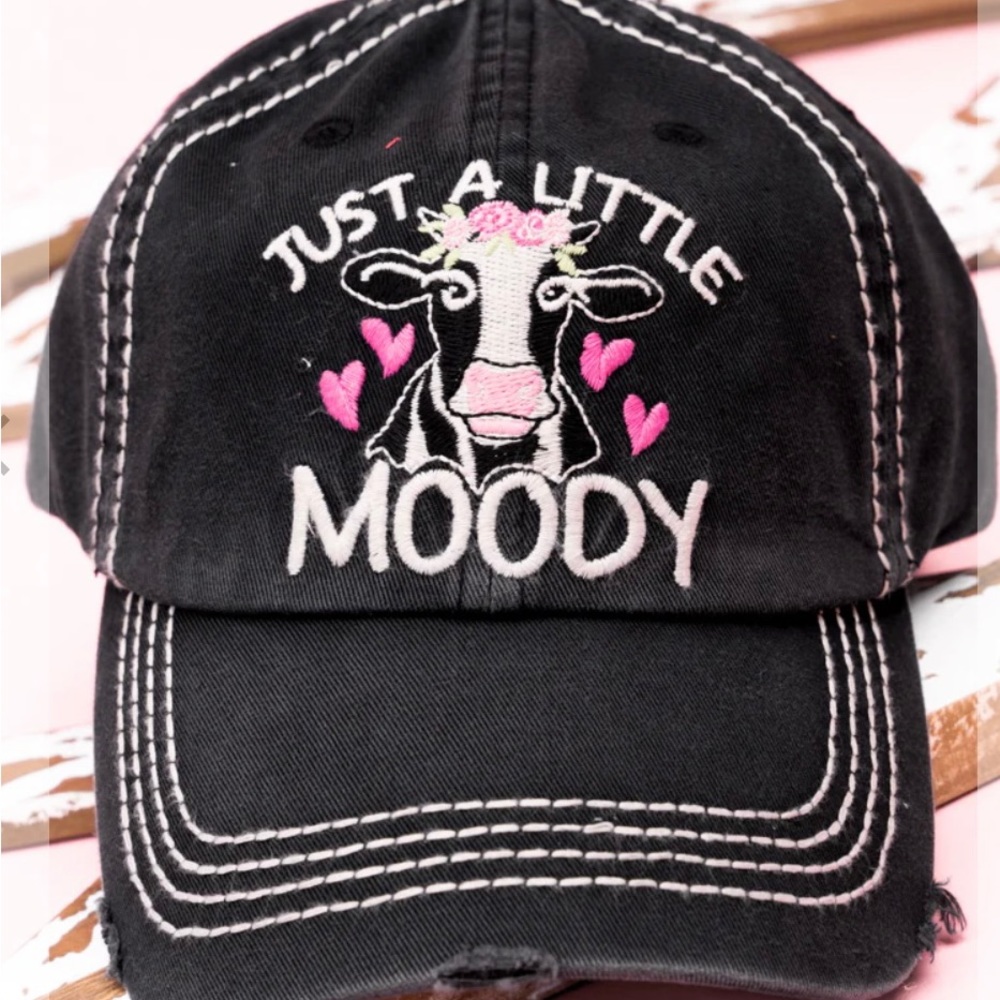 COW Moo Farm Lover Distressed Hat Cap -Black NWT